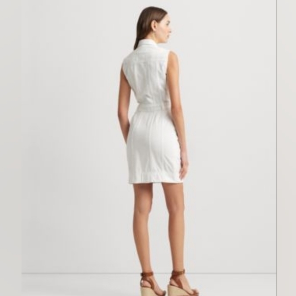 NWT Lauren Ralph Lauren White Wash Denim Mini Dress Sleeveless Women’s - Picture 4 of 5